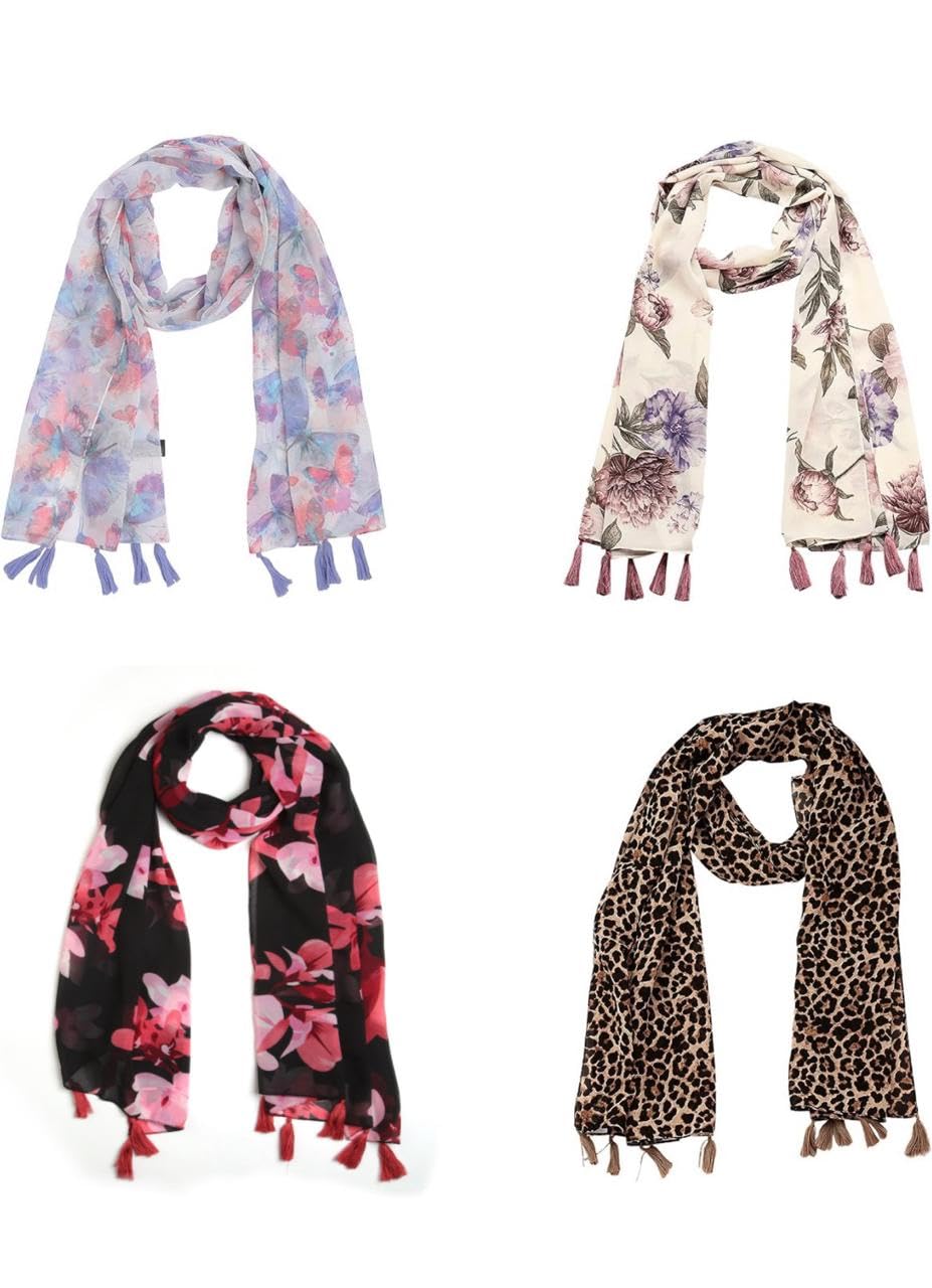 WOMEN FLORAL EXPORT PRINTED TASSEL STOLE COMBO OF 4 (22X72inch)-image-20