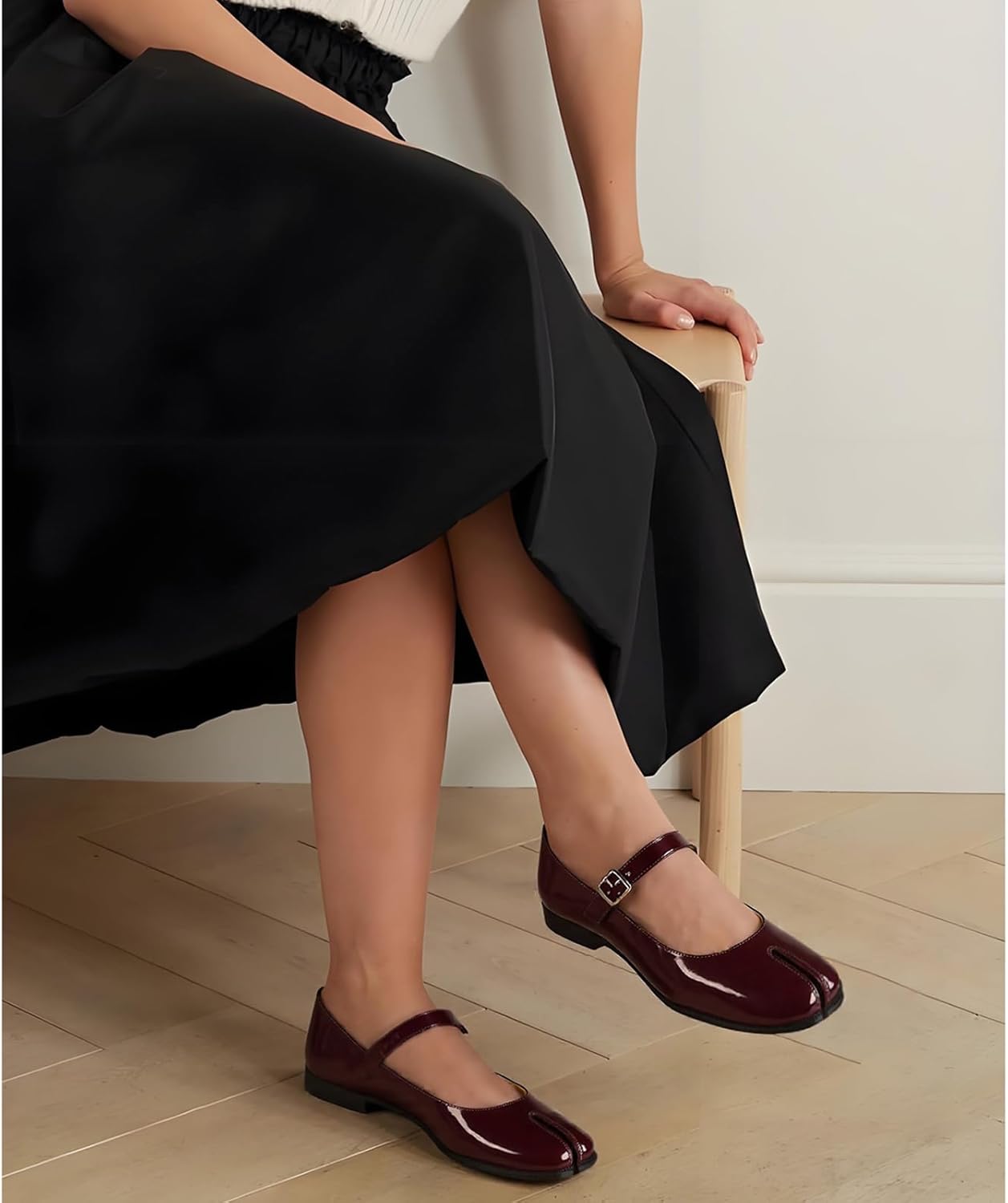 Tabi Mary Jane Shoes Women Split Toe Ankle Buckle Strap Womens Flats Comfort Casual Dressy Party School Work Dress Pumps Shoes