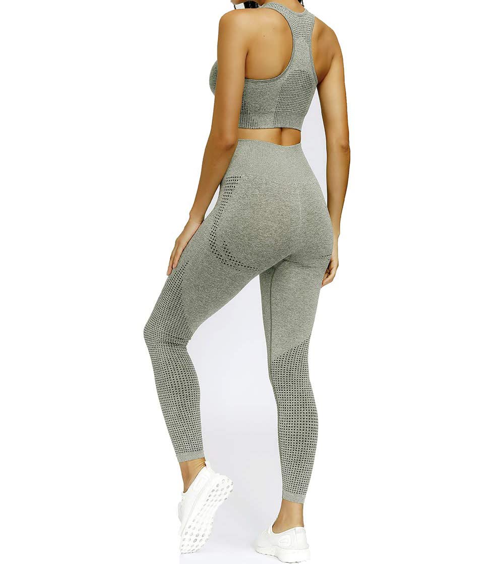 Conjunto Deportivo para Mujer 2/3 Piezas Top Manga Larga Running Pantalones Cintura Alta Elásticos Leggings Fitness sin Costuras Yoga Gimnasio
