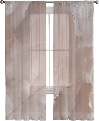 Miniatura 2 de Sheer Curtains 84 Inch Long Abstract Agate Summer Fashion Modern Fleshcolor Rod Pocket Voile Semi-Sheer Window Treatment Drapes for Living Room