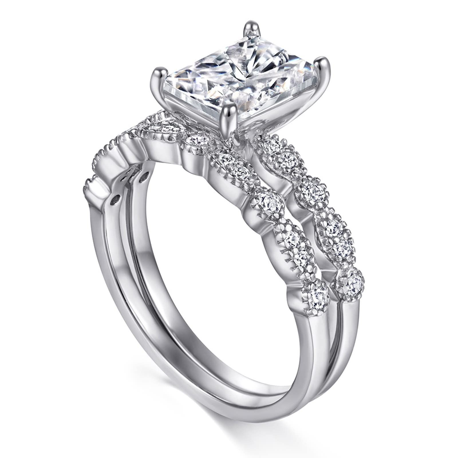 Ringe aus S925-Sterlingsilber für Damen, Tagesgeschenke für Damen, Abnehmbarer quadratischer Ring aus Silber, Sterlingsilber mit quadratischem Zirkonia, Größe L 1/2