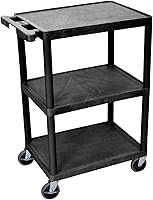 Luxor 3-Shelf Utility Cart - Durable Structural Foam Plastic Storage Cart, 400 lb Capacity, Locking Casters, Black