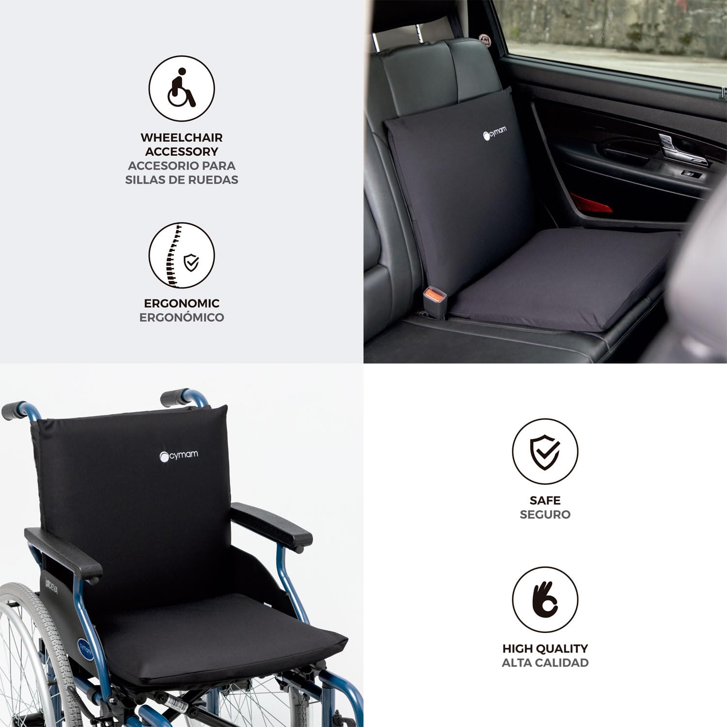 Cojín Antiescaras Convertible, Uso Doble con Respaldo o Asiento | Para silla de ruedas, oficina y coche, viscoelástico, ergonómico y con cinta antideslizante
