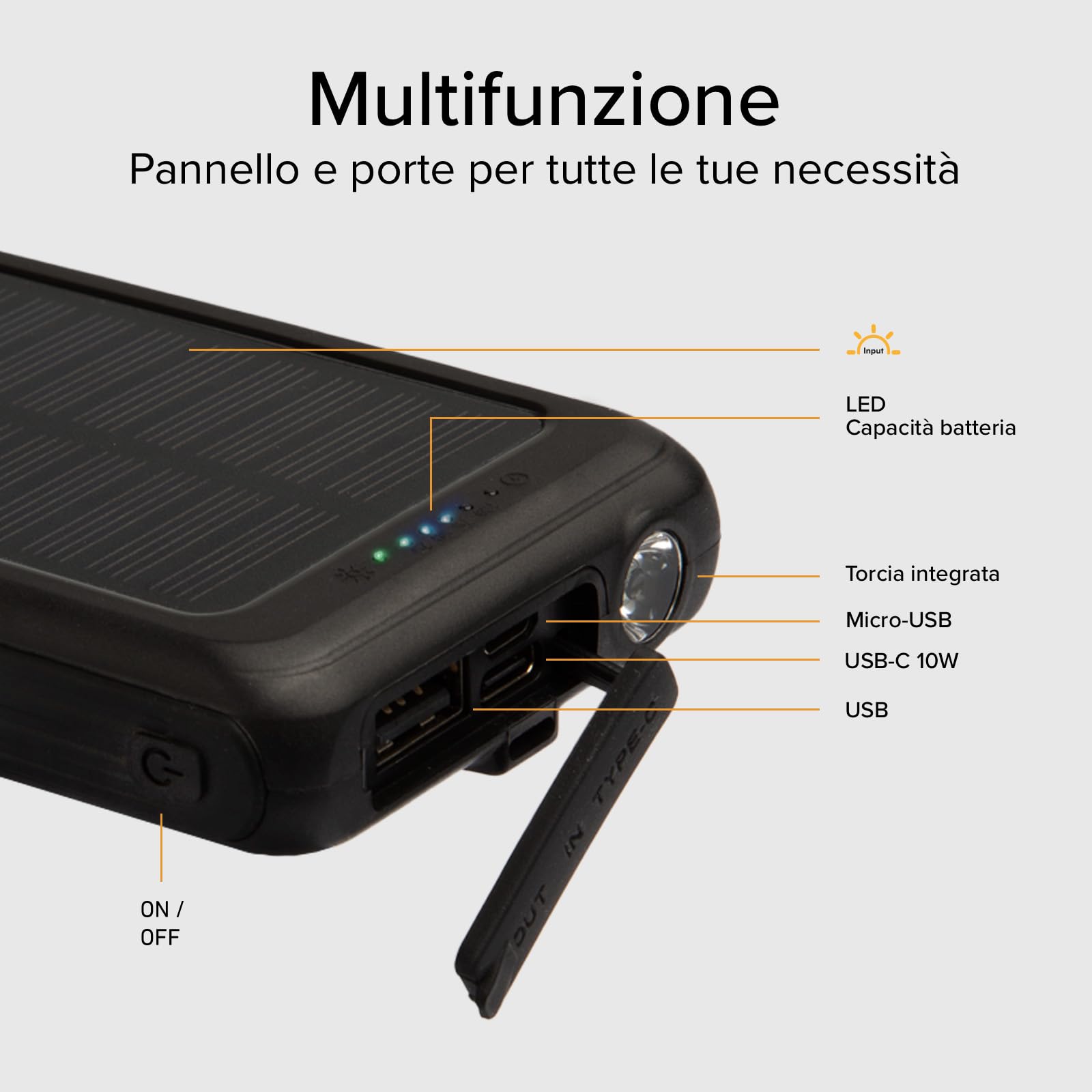 SBS Solar MagSafe PowerBank, 5000mAh, Power Bank con Pannello Solare | Ricarica Wireless, Intelligent Charge (IC), Torcia LED, Caricabatterie Portatile da Viaggio, Design Compatto, Nero
