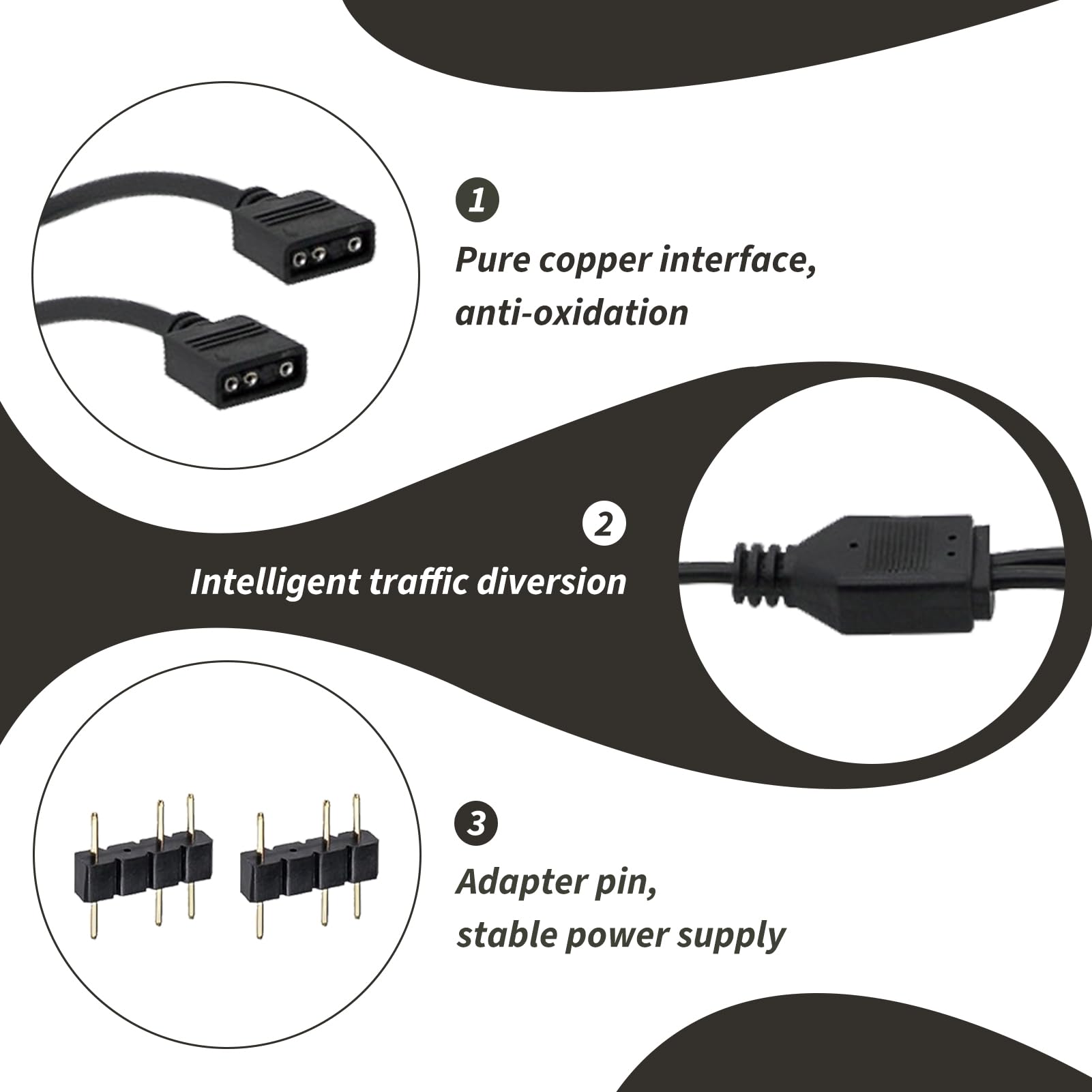 Câbles RGB PC 1 vers 2 Splitter ARGB 3 Pin 5V 30 cm avec Broches Mâles Extension Adressable pour Ventilateurs et Bandes LED