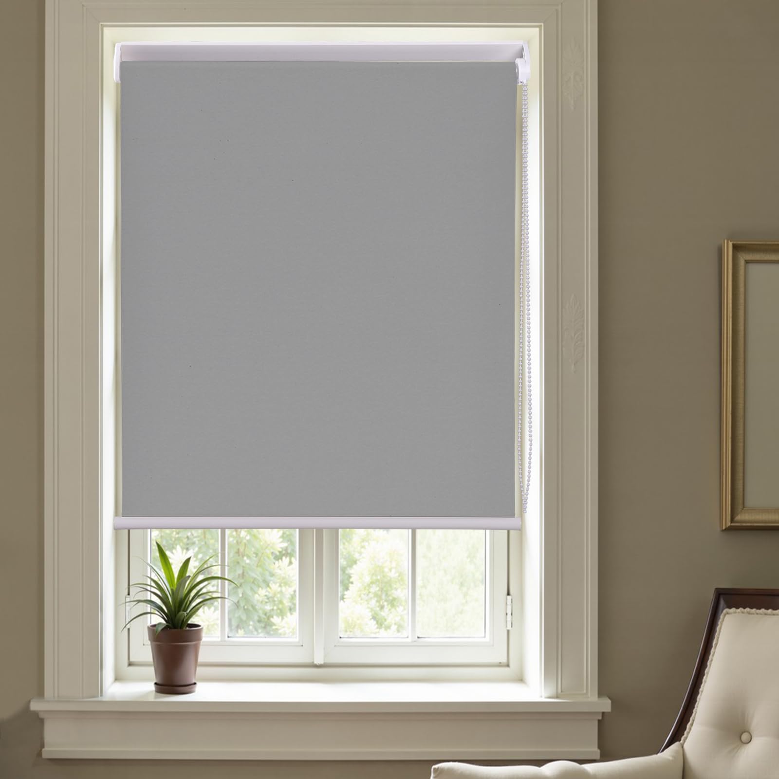 Maritown Roller Blinds No Drilling Blackout Insulated Stick on Self Adhesive Easy Fit No Drill Roller Blind for Bedroom Kitchen Bathroom Windows Doors (1, Grey, 45W x 170H cm)