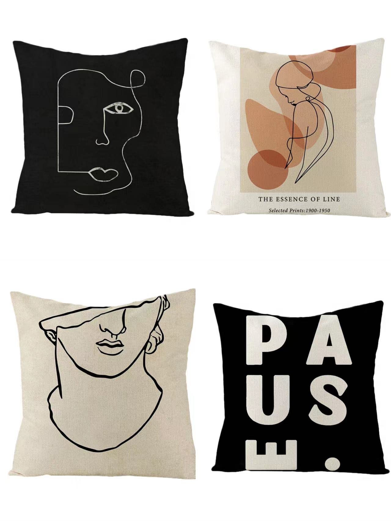 KEXIN110 Polyester Peach Skin Polyester Sofa Pillow Case Cushion Cover 4pcs Set Large Size 60cm*60cm Soft Touch Couch Throw Pillow Covers No Inner (Abstract painting)