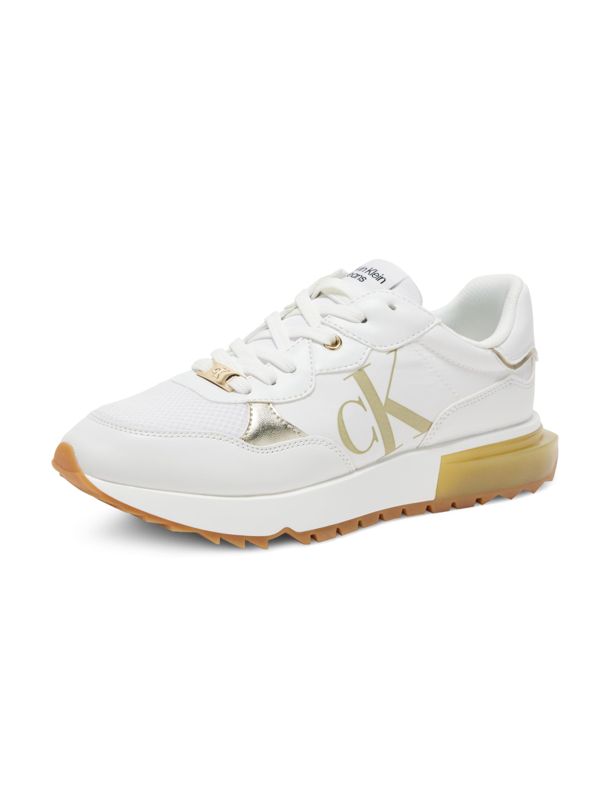 Calvin Klein Women's Magalee Sneaker, White/Gold 142, 4.5 UK