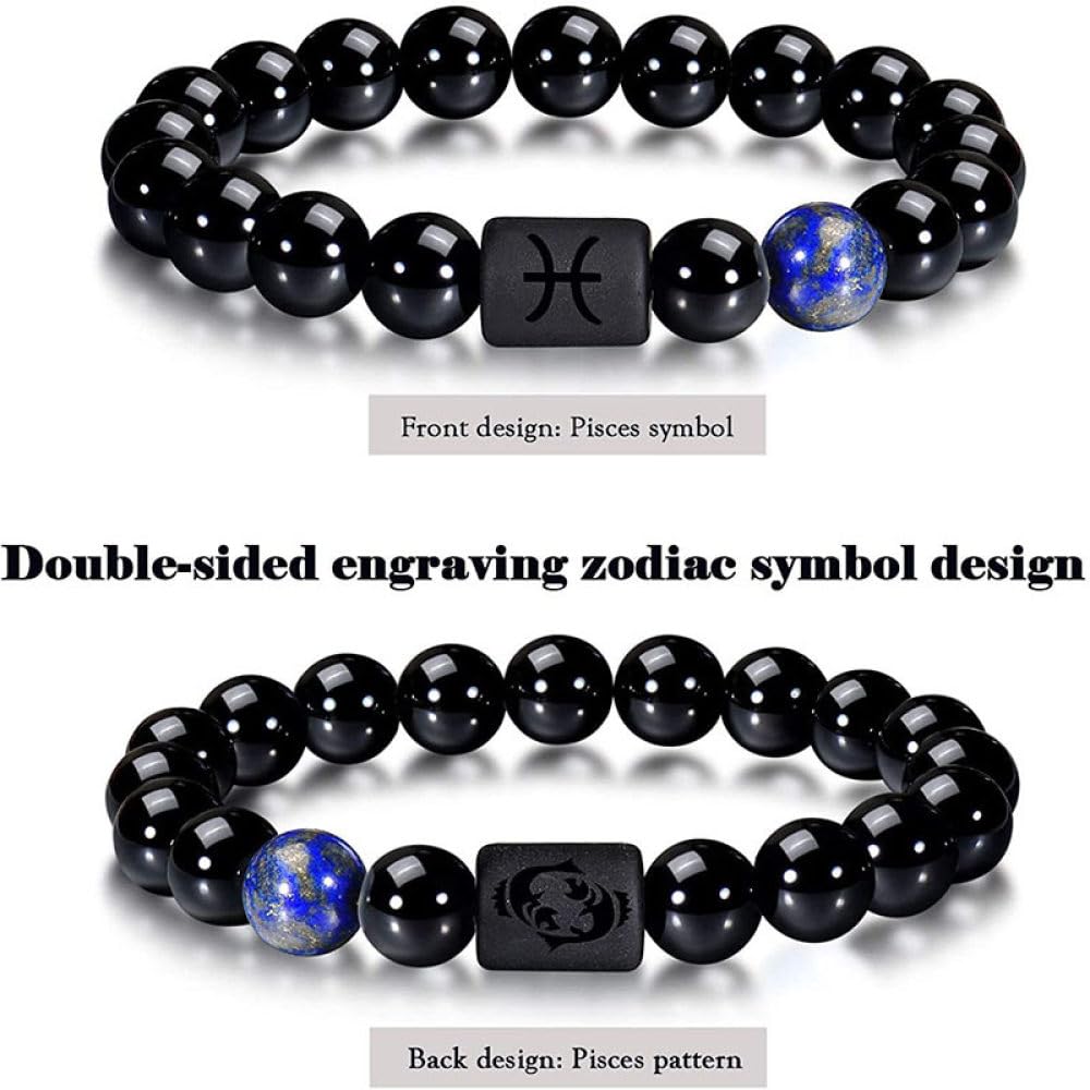 Bergkristall Armband, Armband Mit 12 Sternzeichen, Sternbild, Wahrsagerei, Armband Aus Natürlichem Schwarzem Onyx, Edelstein-Armband, Chakren, Horoskop-Armband, Geburtsstein-Schmuck Für Männ