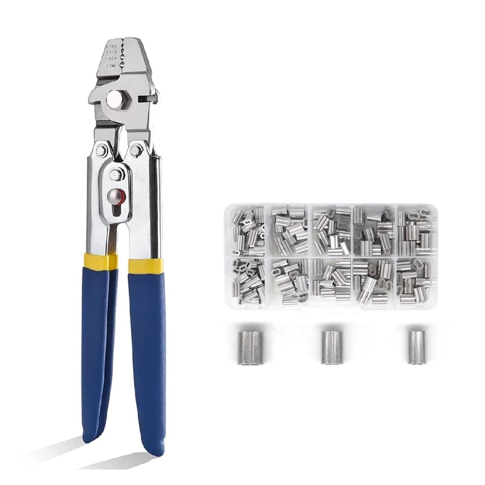 Wire Rope Crimping Pliers Aluminum Ferrules-Accommodates Cables up to 2.2mm for Loop Sleeves and Swaging Crimper Tool Kit Clamp(SJ-255 150PCS)