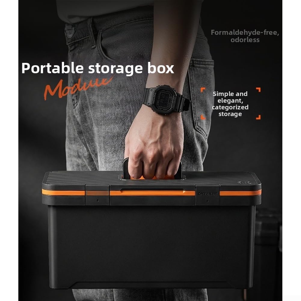 Contenedor de almacenamiento de plástico de doble capa con compartimentos modulares para organización de herramientas hecho de material PP y ABS de larga duración con cómoda asa de transporte (19)