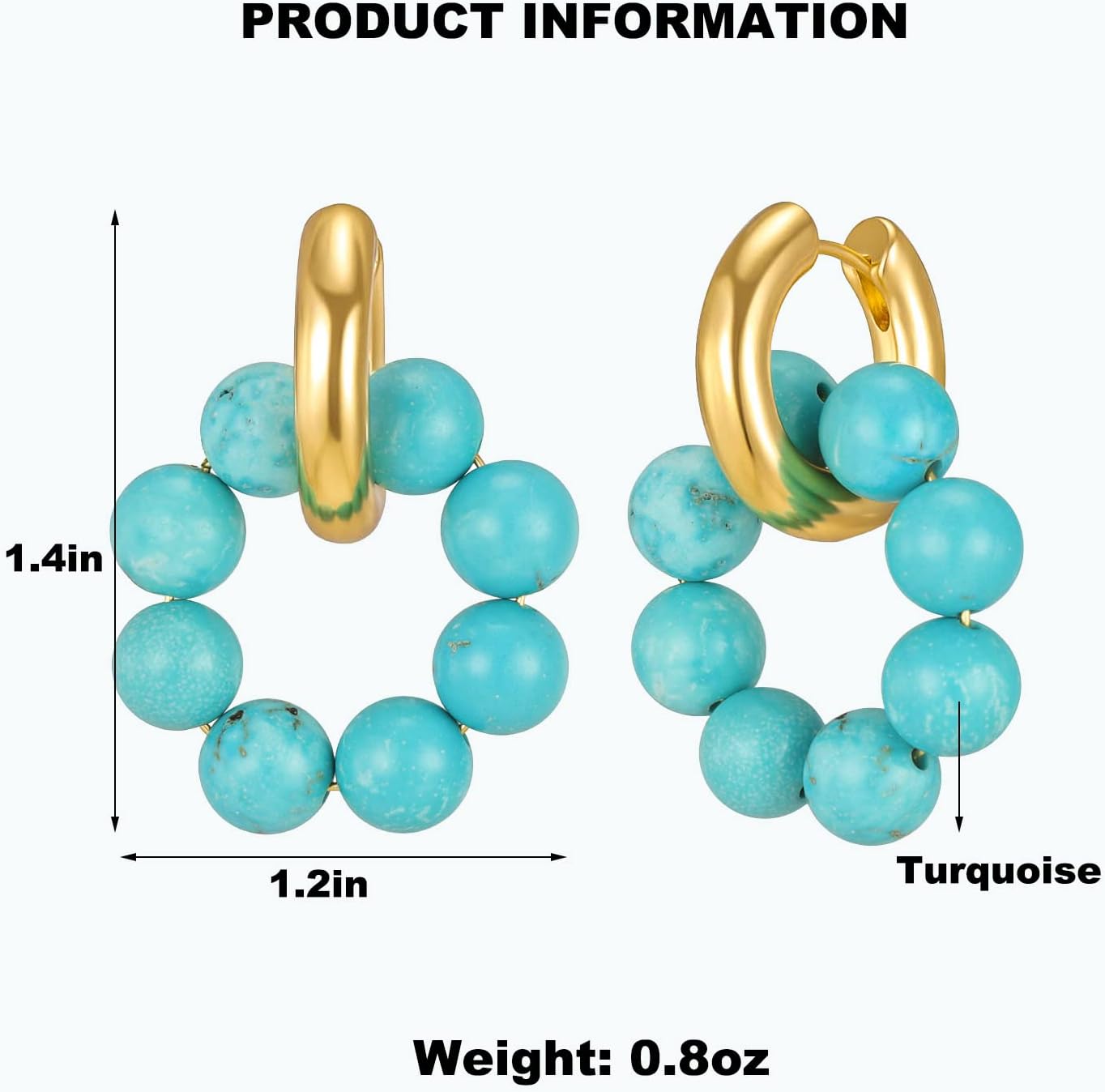 Elegant Turquoise Natural Stone Pearl Beaded Huggie Hoop Earrings for Women - Image 7
