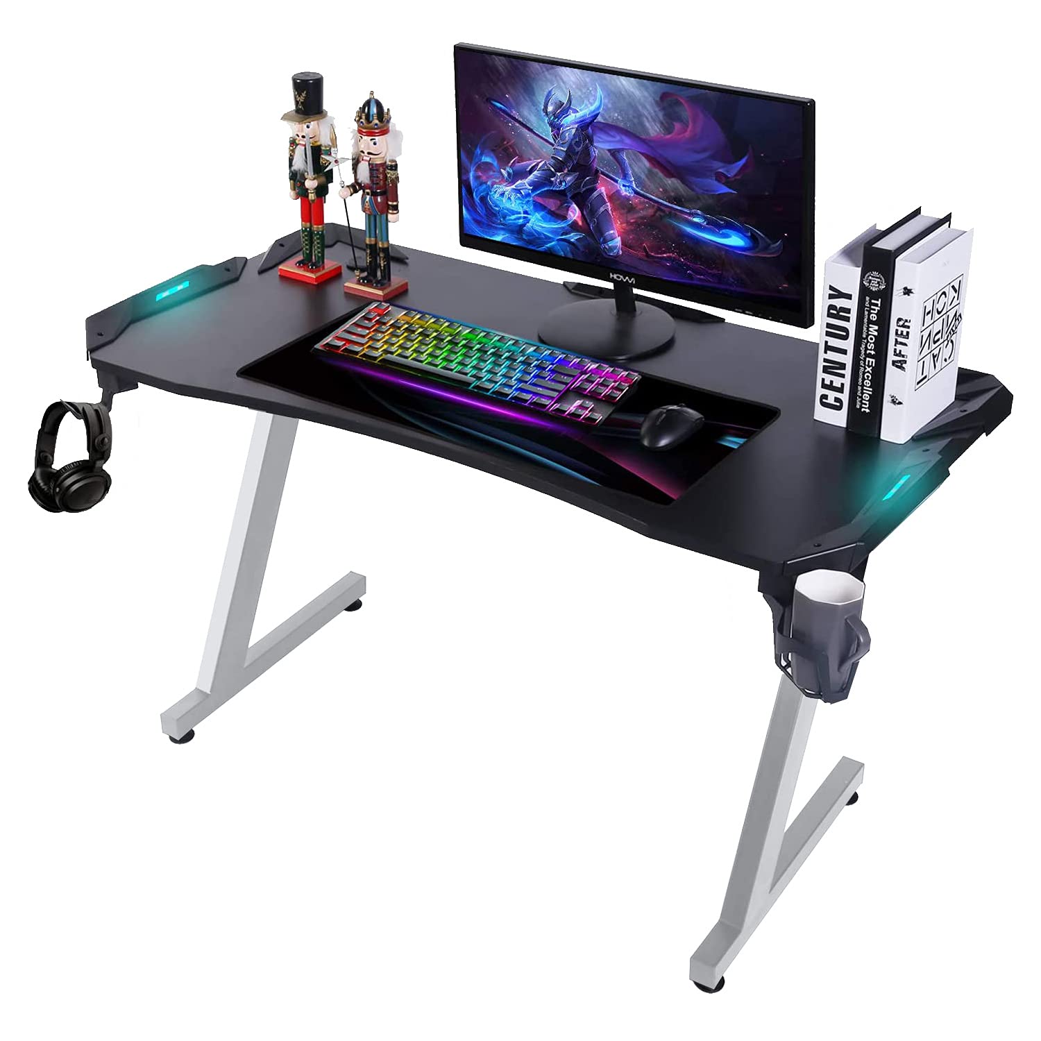 Buy Vordern Armoured Gaming Desk with RGB LED Light, ZShaped Office