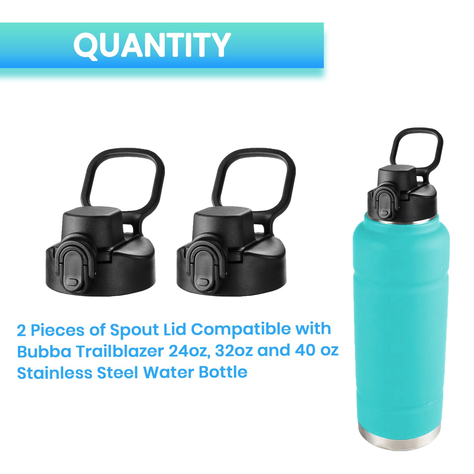 BOSORIO Paquete de 2 tapas de boquilla compatibles con botella de agua Bubba Trailblazer de 24 onzas y 40 onzas, tapas abatibles automáticas, piezas de repuesto para Bubba Trailblazer y Flo Kids