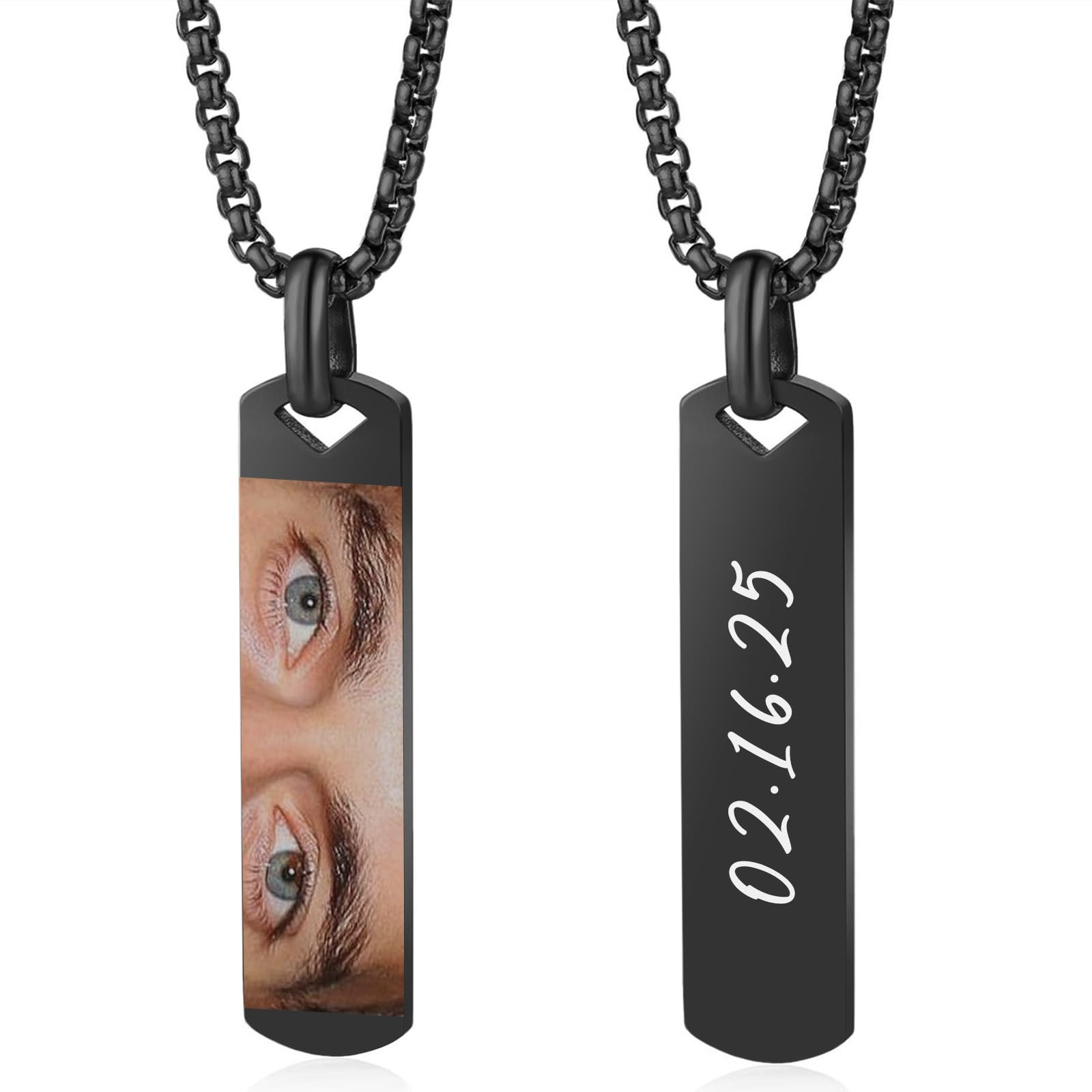 3UMeter Custom Eyes Necklace for Men Women Personalized Picture Pendant with Eye Photo Engraving Eyes Chain for Couples Unique Jewelry Gifts for Him