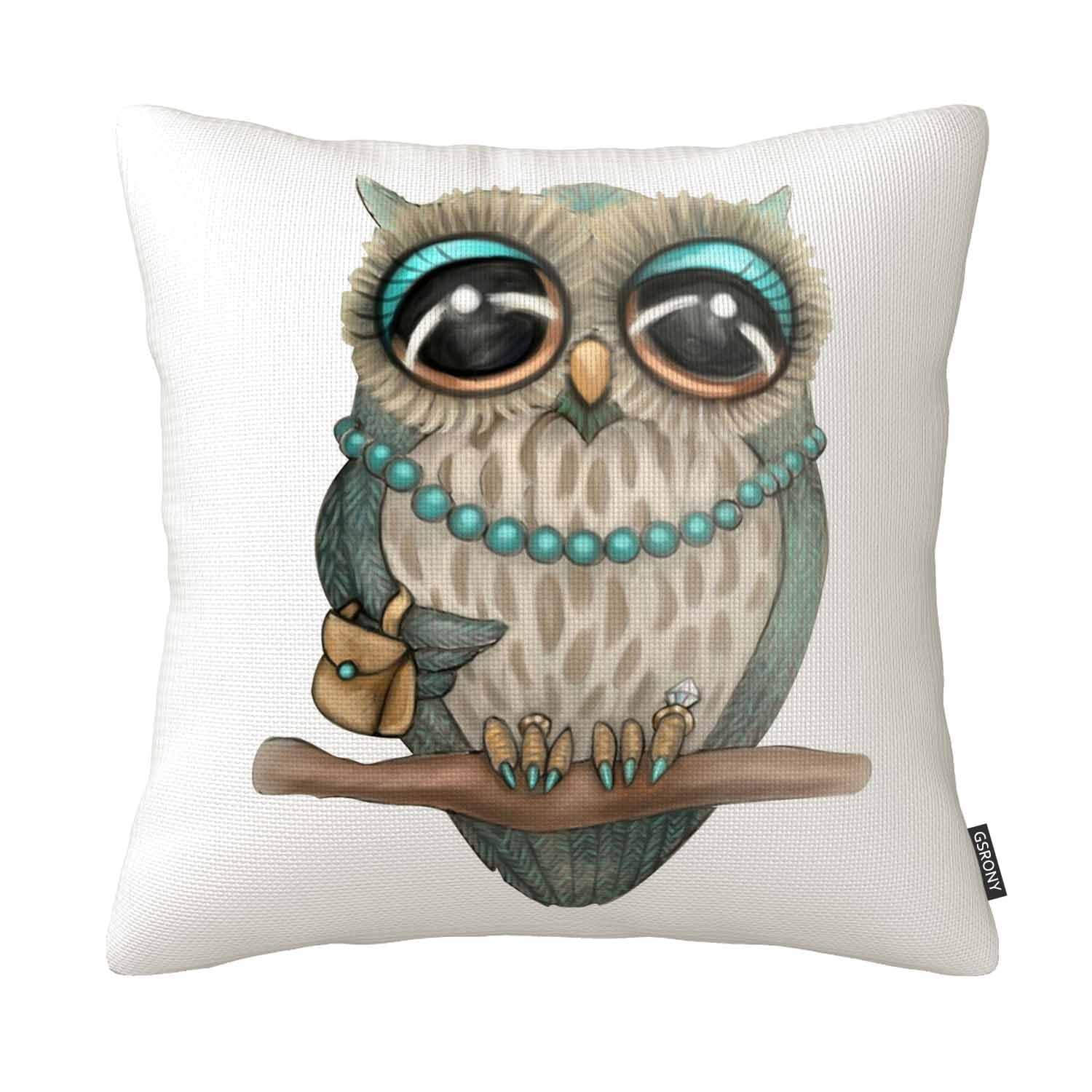 GSRONY Owl Throw Pillow Covers Rural Style Owl Pattern Cushion Pillow Case Home Decor Pillowcase 18x18 Inches