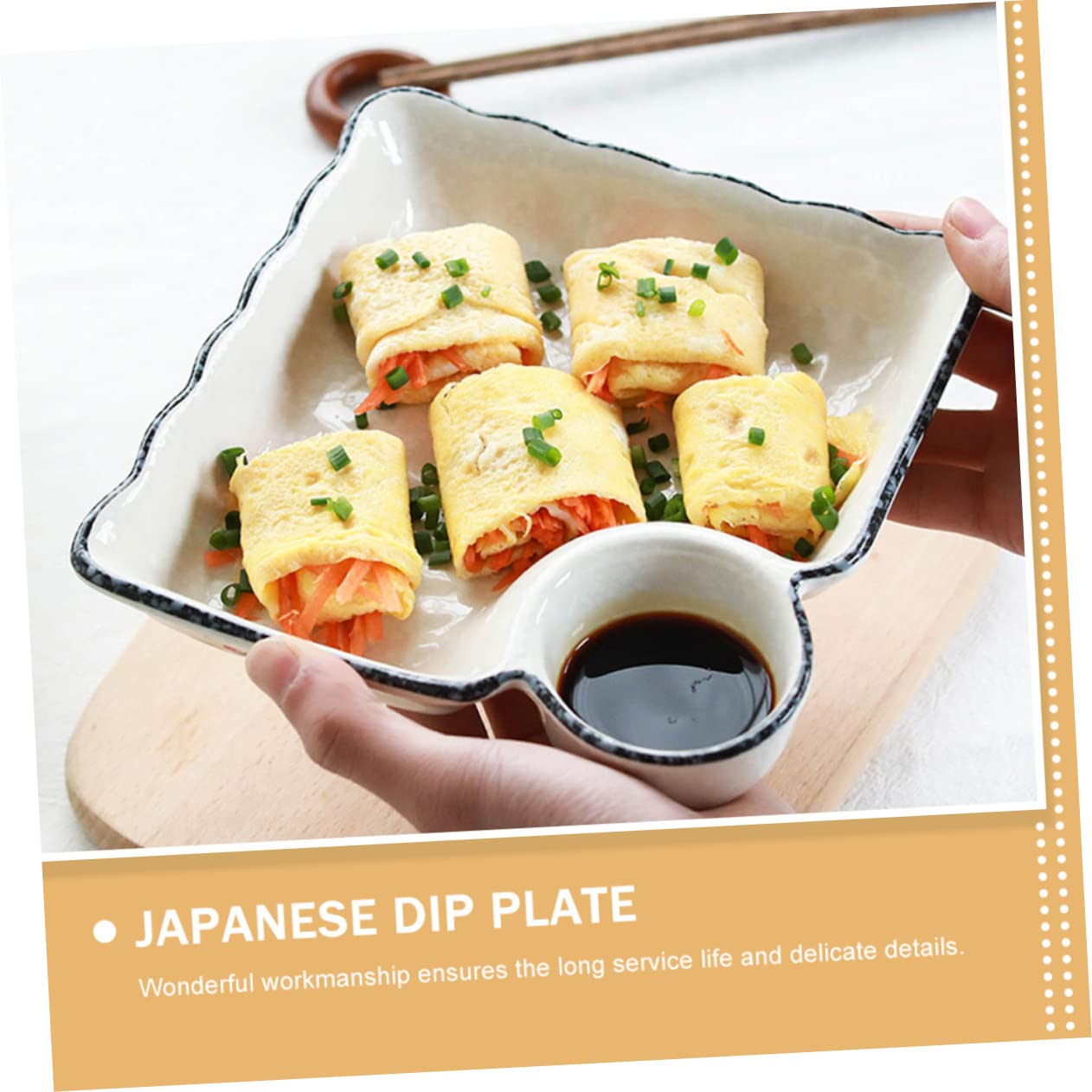 OUNONA 2Pcs Ceramic Sushi Plate with Dipping Saucer Elegant Dumpling Tray for Snacks Gyoza and Sauces Easy to Clean Dish for Parties and Everyday Use