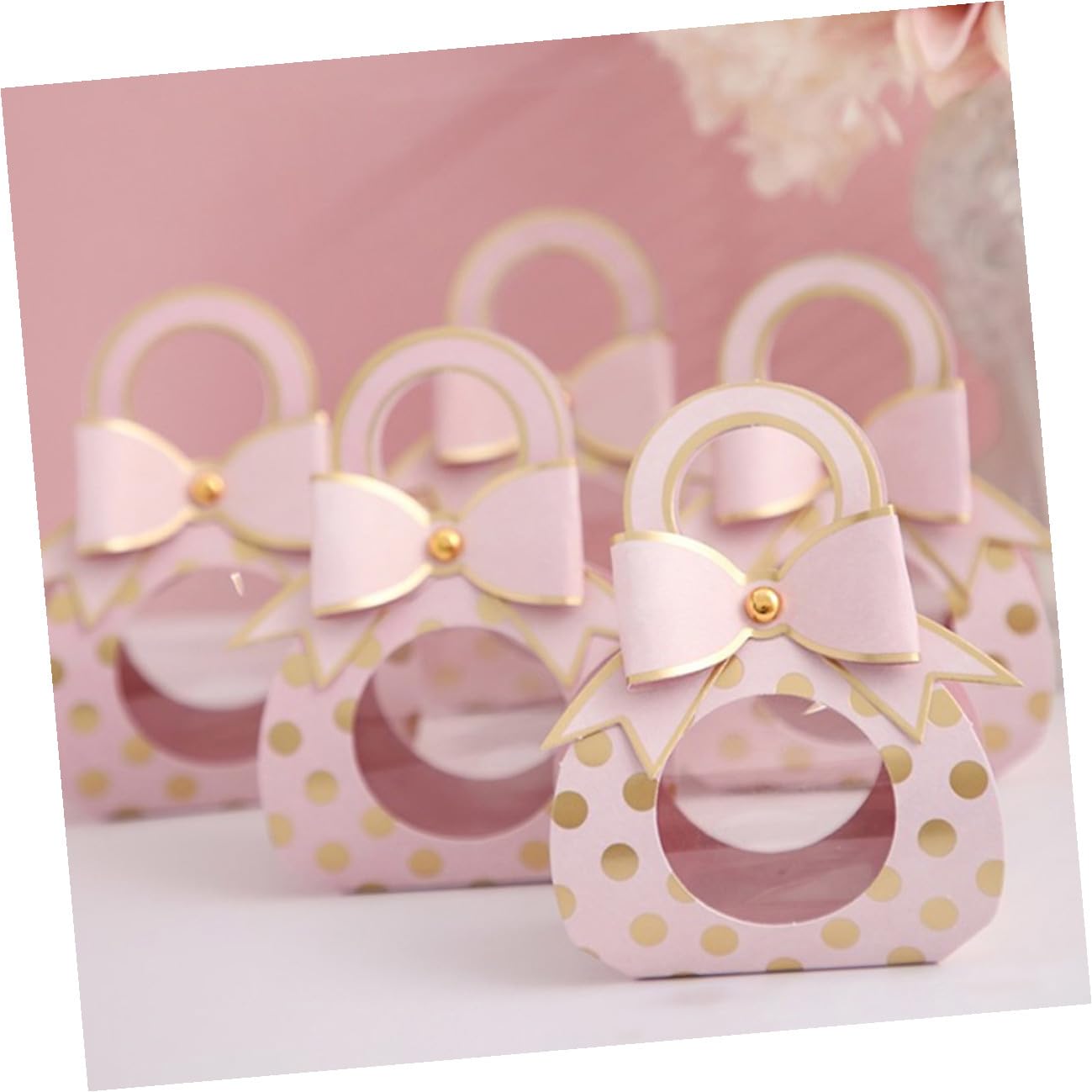 BESPORTBLE 50 Pezzi Souvenir Box Manico e Fiocco Elegante in Carta Rosa 6,5x3,5x13 Cm per Nozze e Party