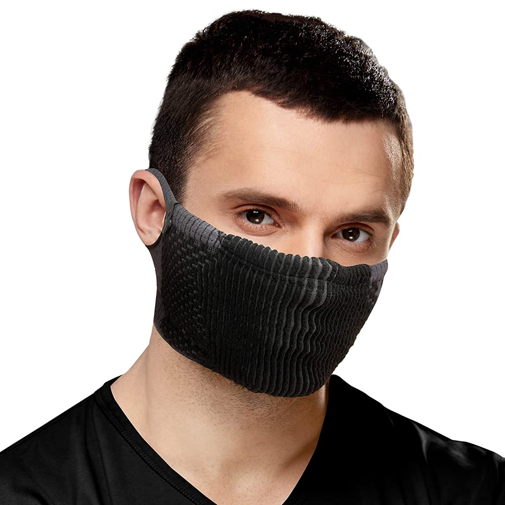 NAROO F5s - Mascarilla deportiva 2 en 1 reversible, reutilizable de tela transpirable con filtro antipolvo lavable MICRONET, soporte de orejas, clip ajustable para nariz para deporte o vida diaria