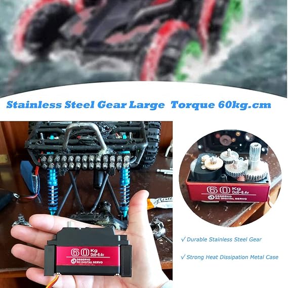 60KG Digital Servo 8.4V High Voltage Stainless Steel Gear Large Torque High Speed Waterproof 1/5 Baja Servos - 180 Degrees