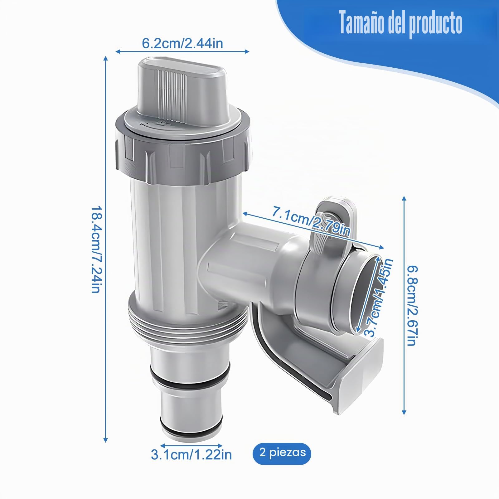Pool Plunger Ventil Plus para piscina sobre el suelo, válvula de pistón 2 en 1, piezas de repuesto para piscina, accesorios para piscina Intex/Bestway/Coleman, válvula de cierre para bomba de filtro
