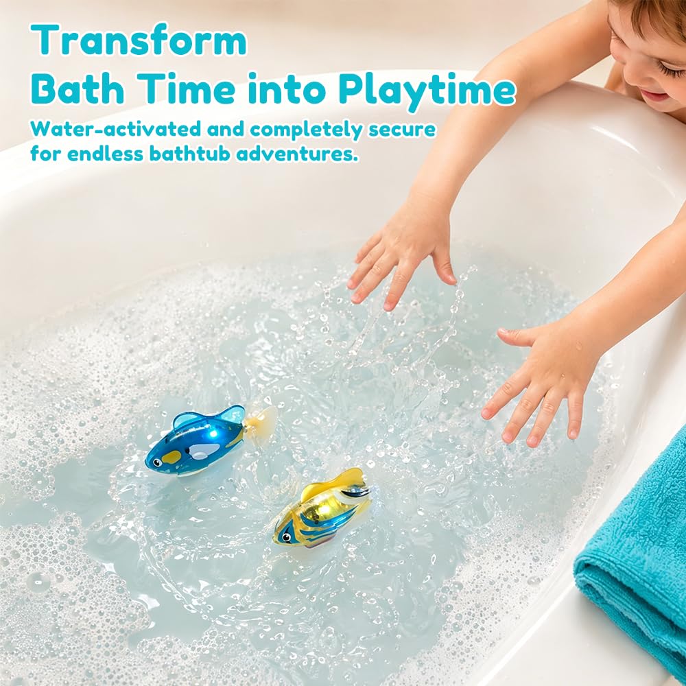 Foreverup 4 Pezzi Pesce Elettronico, Pesce Riutilizzabile Robot, Elettrico con Luminoso, Batterie, Giocattolo Bagno Robofish Riutilizzabile Galleggiante per Animali Domestici pour Enfants