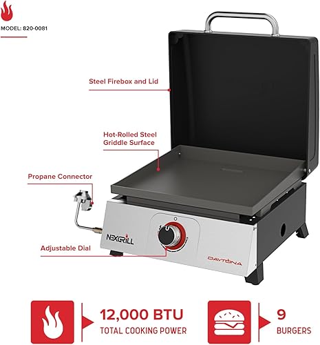 Miniatura 2 de Nexgrill Plancha plana de 3 quemadores, 465 pulgadas cuadradas., perfecta para acampar, cocinar al aire libre, patio, plancha de acero inoxidable