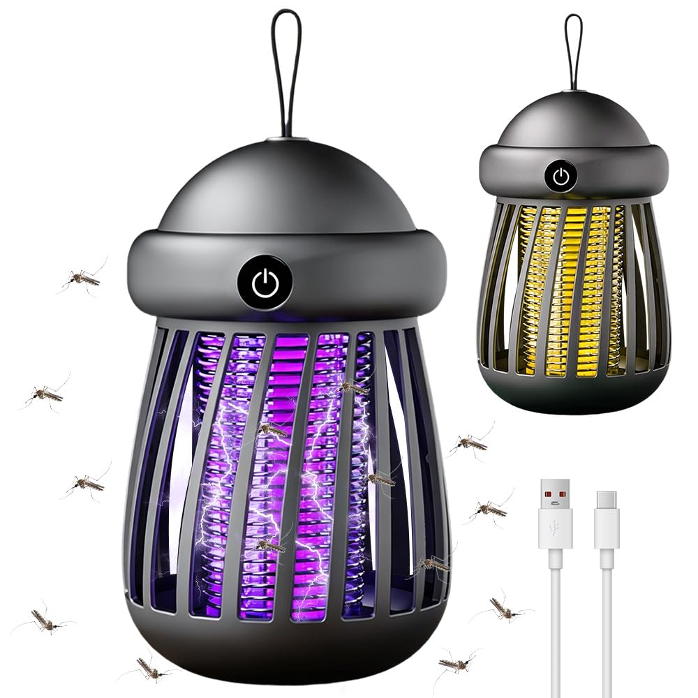 2 in 1 Mosquito Killer Lamp, Rechargeable Electric Fly Killer, 5W Waterproof Bug Zapper, Electric Mosquito Zapper for Indoor and Outdoor, Insect Pest Fly Killer for Home, Camping, Gray