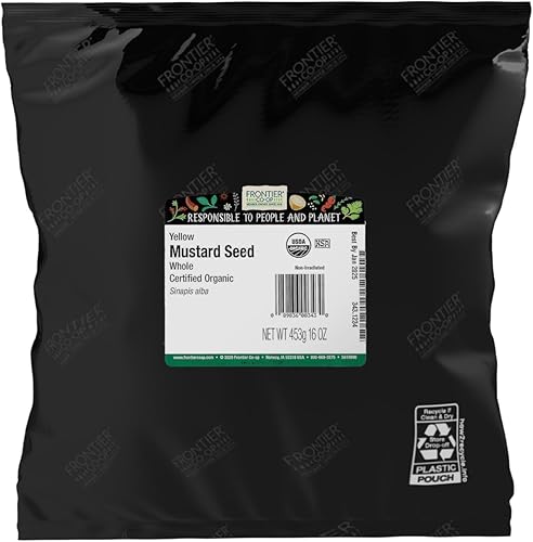 Frontier Co-op Semilla de mostaza amarilla entera orgánica, bolsa a granel de 1 libra, picante suave para sopa, decapado y más Kosher