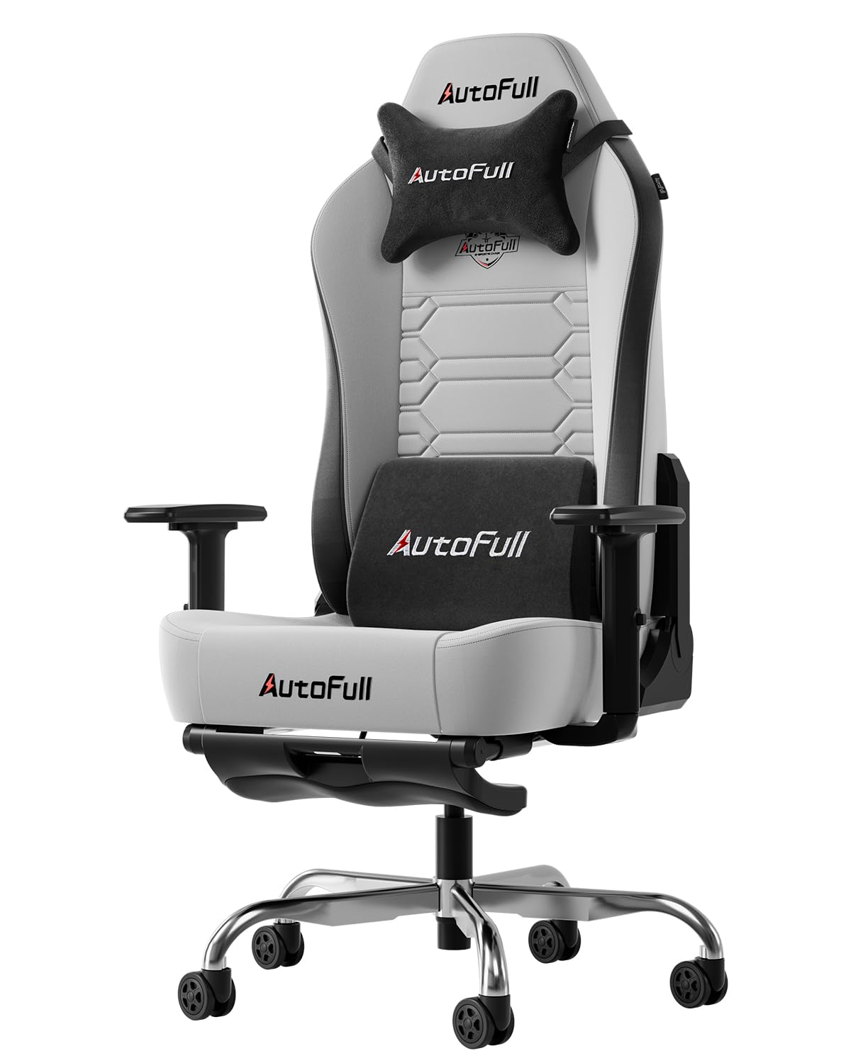 AutoFull C3 Silla Gaming Ergonómica con Tejido Premium, Reposapiés, Reposacabezas Y Soporte Lumbar, Ajuste De Altura E Inclinación (Gris)