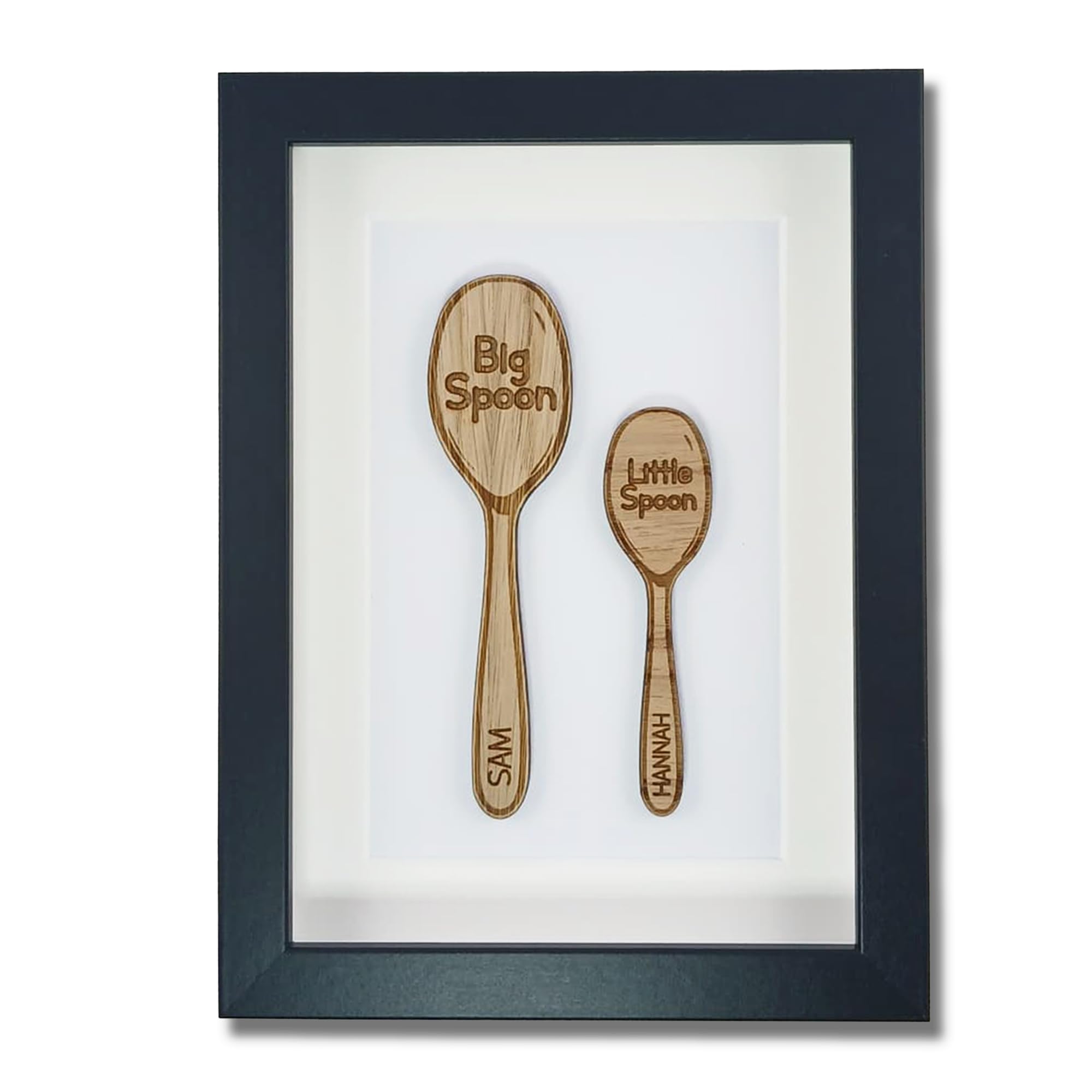 Fuzzy Cactus Black Personalised Wooden 'Big Spoon Little Spoon' Valentine's Day Box Frame Add Your Names - Anniversary, Birthday Or Wedding