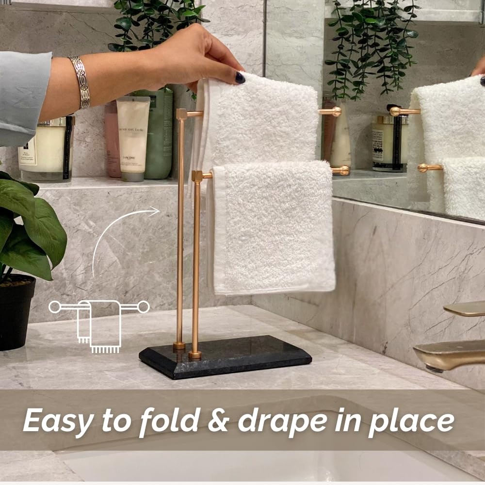 MASON HOME Melrose Hand Towel Stand - Black & Rose Gold 1pc |Heavy Marble Base | Easy to Use | Bathroom - Kitchen - Bedroom - Washbasin | Towel - Kitchen Roll - Paper Towel | Décor | Organizer | Stand 4