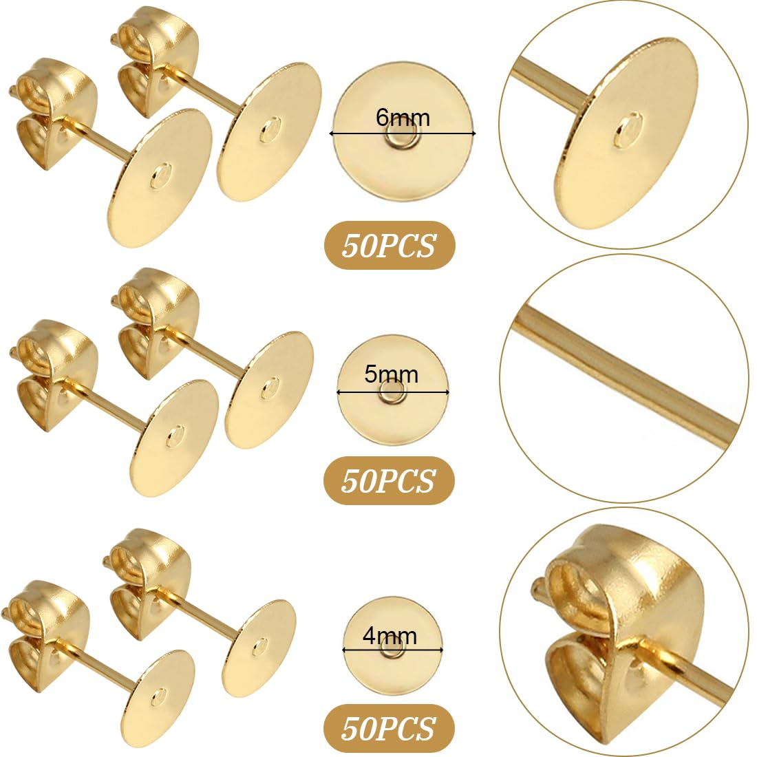 Chiusure Orecchini Basi Perni 4mm 5mm 6mm Oro Ferma Orecchino Trasparente Gomma Backs Support per Creazione Gioielli Fai da Te Zestaw 150