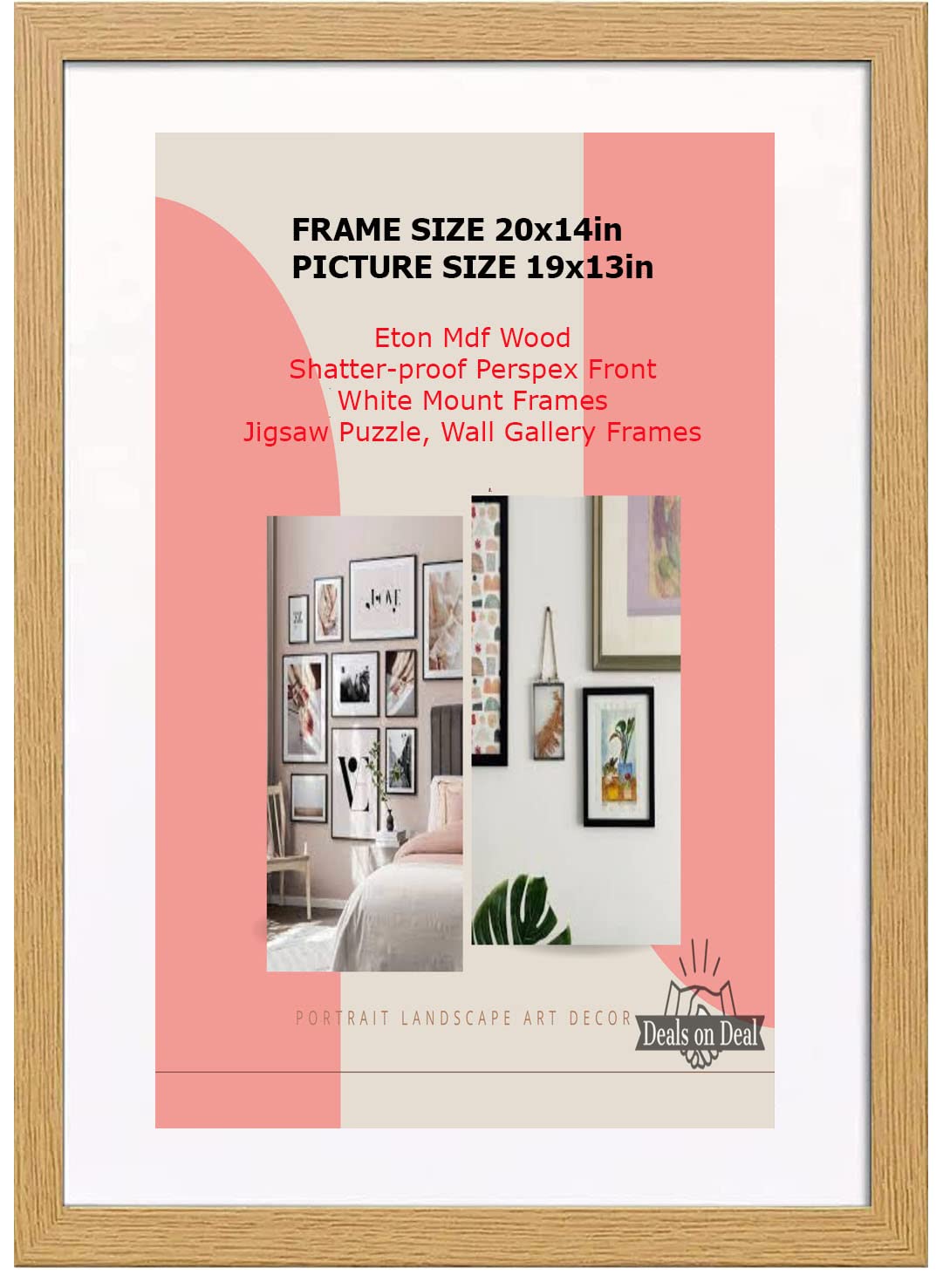 DEALS ON DEAL Poster frames 20x14 with Mount for 19x13 | Clear Acrylic Solid Wooden Picture Frames | Jigsaw Puzzle Wall Décor display Horizontally or Vertically