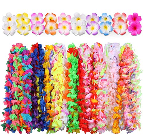 Hawaiian Luau Party Supplies-Hawaiian Leis(60Ct) with Hawaiian Flower Hair Clips(20pcs), Perfect for Your Hawaii Luaus,Tropical or Beach Themed Party