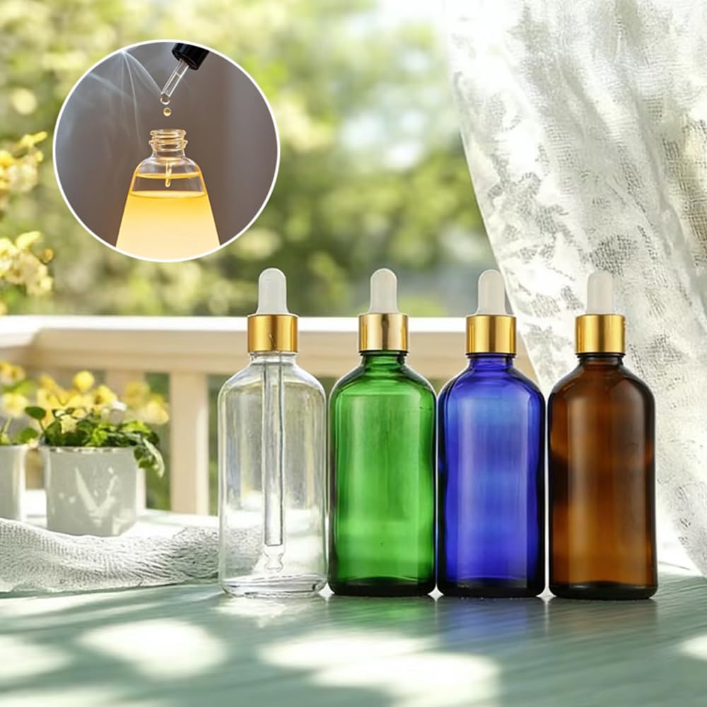 Leere Glasflaschen für ätherische Öle, für Öle, Aufbewahrungsbehälter, Kosmetik, Reiseverpackung, Reagenzmittel, Aromatherapie, Flüssigkeitspipette, nachfüllbar, Reisefläschchen (grün-schwarze