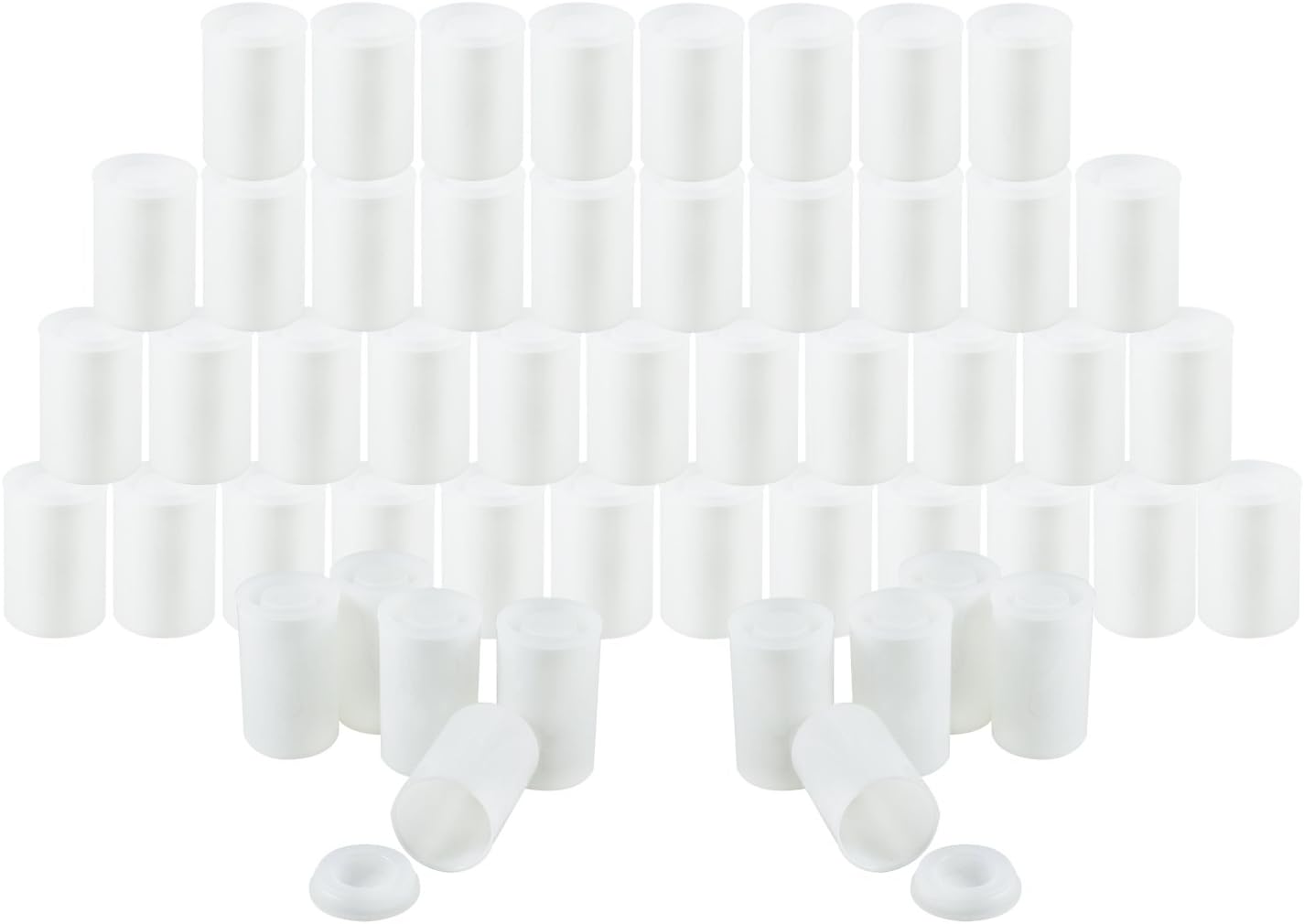Houseables Film Canisters with Caps, Film Canisters, 35mm Case, Containers with Lids, Cannister for Rockets, Empty Camera Reel Holder, Coin Storage, White, Plastic, Bottle, 8oz, 2"Hx1"W, 60 Pack, Bulk