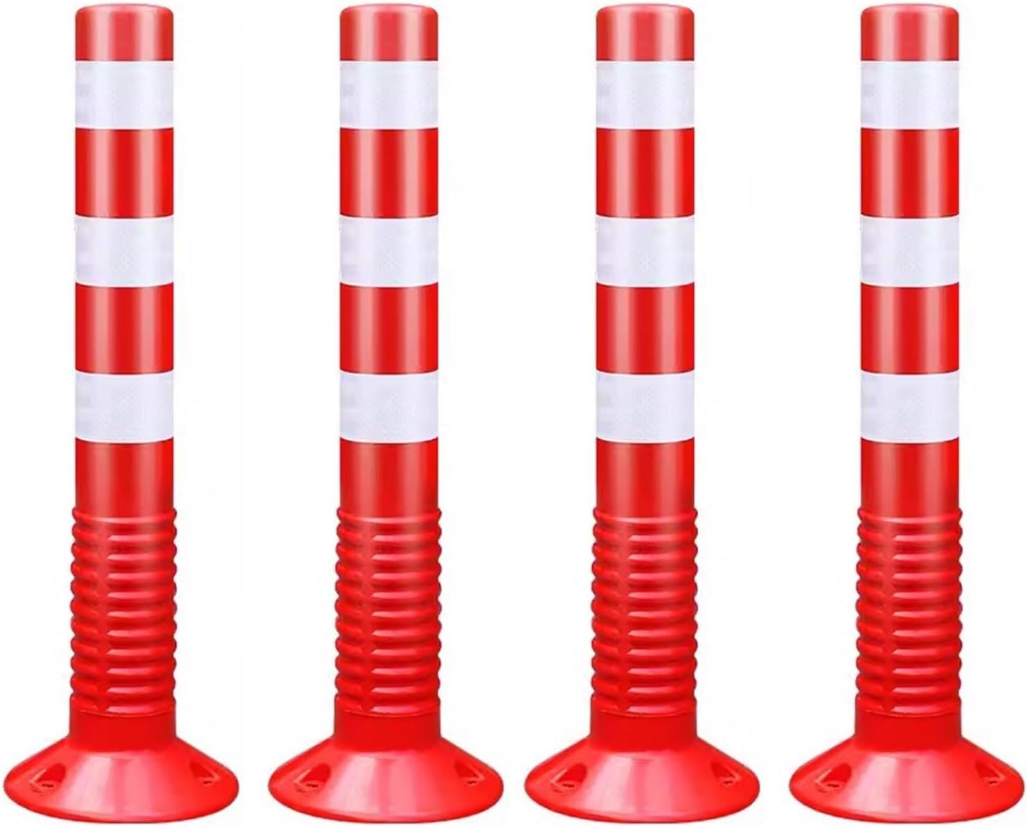 GHHVFEC Soft Rubber Traffic Ber Fixed Parking Bollard Reflective Traffic Cones with Collar Red Safety Posts for Roadway Protection and Crowd Control