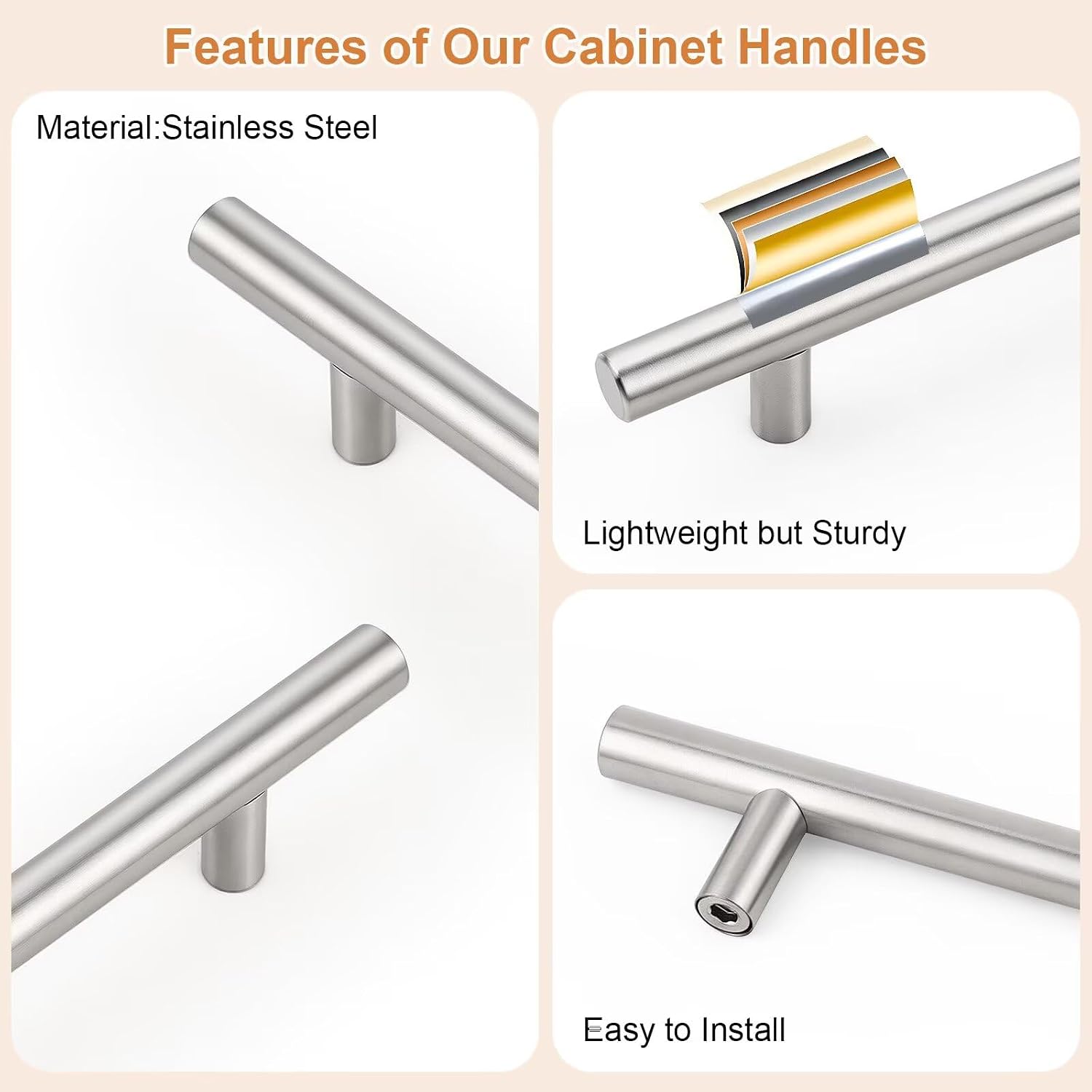 Probrico Brushed Nickel Cabinet Pulls & Handles 3.5" Hole Centers 30 Pack image 5
