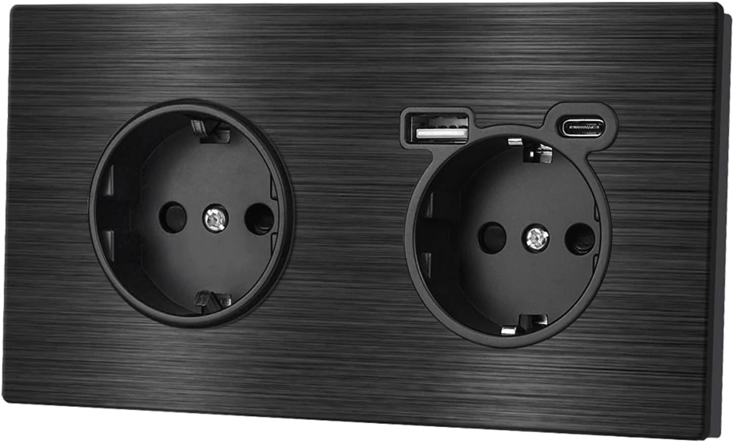EU Electrical Outlets 82/153/224 * 82mm Black Aluminum Alloy Panel, 16A USB Wall Socket Type-c Home Office(EU Black)