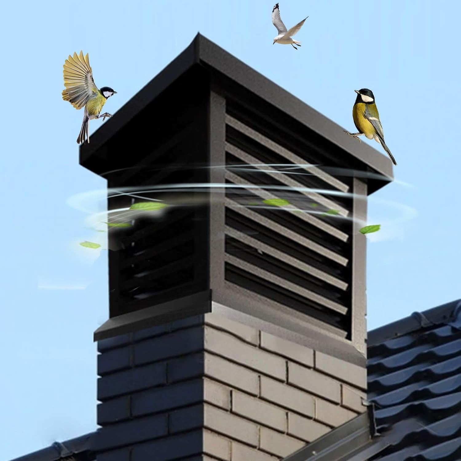 Chimney Cap Aluminum Alloy Square Chimney Fireplace Cover Roof Vent Cap Drain Cap 10 12 14 16 18 20 24 26in Tapered Top Rain Louver Cap to Fit Existing Clay Flue Tile(15.8in)