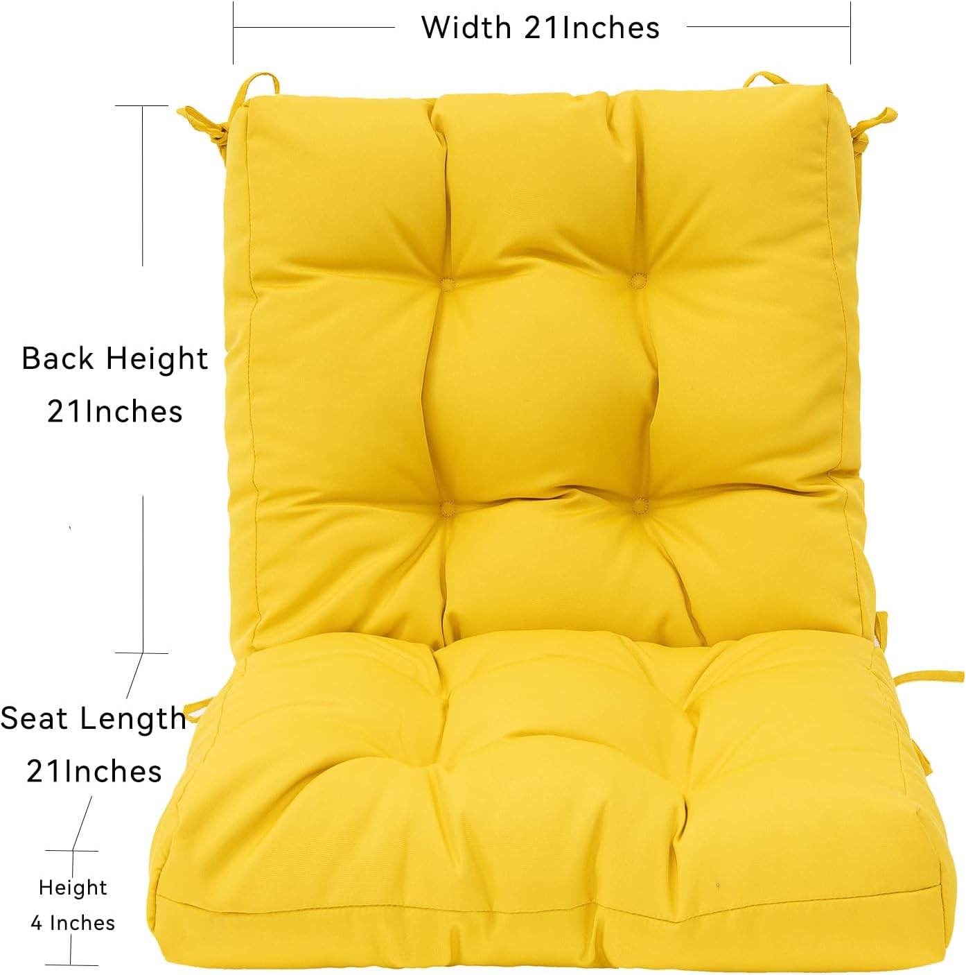 QILLOWAY Outdoor Chair Cushion for Patio Furniture, Waterproof Patio Cushions Set of 2 with Ties, Fade Resistant Replacement Pads for Outdoor Rocking Chairs,Yellow