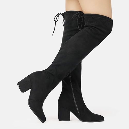 Miniatura 5 de DREAM PAIRS Botas altas hasta el muslo para mujer, por encima de la rodilla, tacón de bloque elástico, botas largas de moda