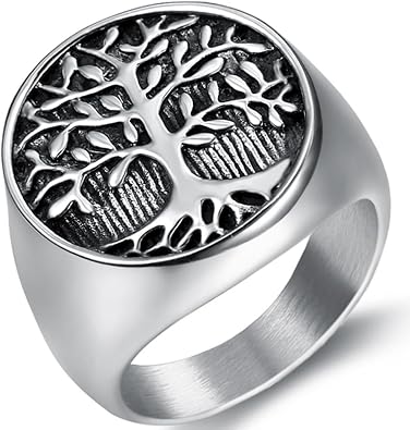 Jude Jewelers Stainless Steel Tree of Life Round Signet Ring