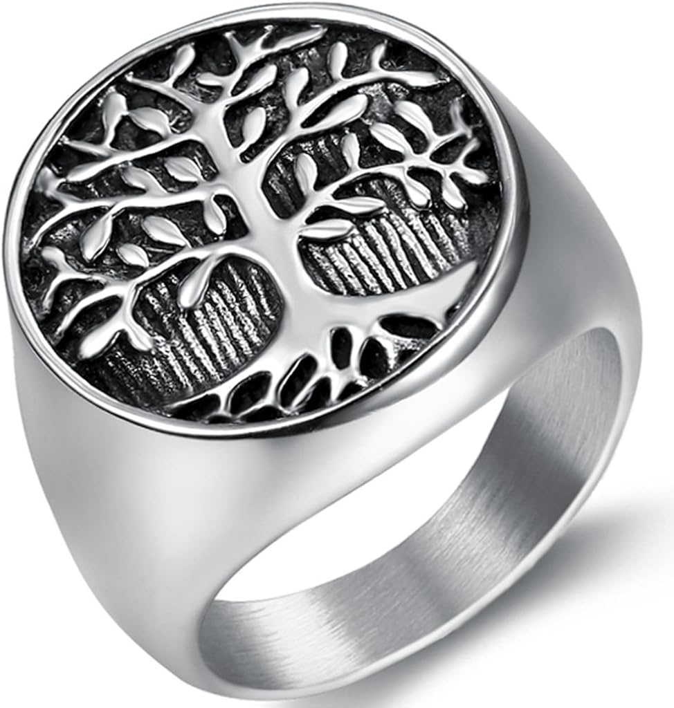 Jude Jewelers Stainless Steel Tree of Life Round Signet Ring