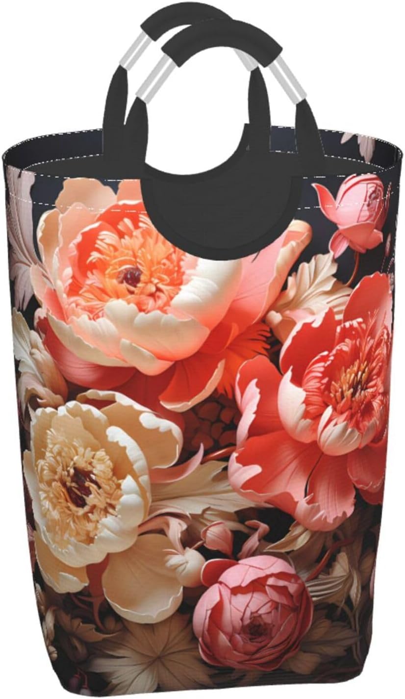 Brightly colored peonies Square storage bag 50L, suitable for multiple scenes, foldable dirty clothes storage basket.
