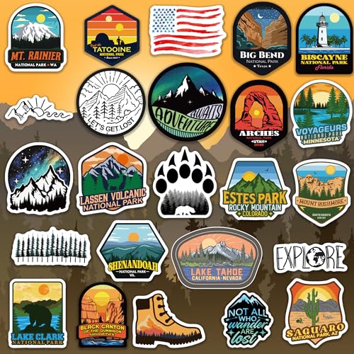Image of 156 Pcs National Parks Sticker Pack, Outdoor Nature Camping Hiking Inspired Waterproof Vinyl Decals for Water Bottles Laptop Car, Mountains Travel Adventure Parks Stickers
