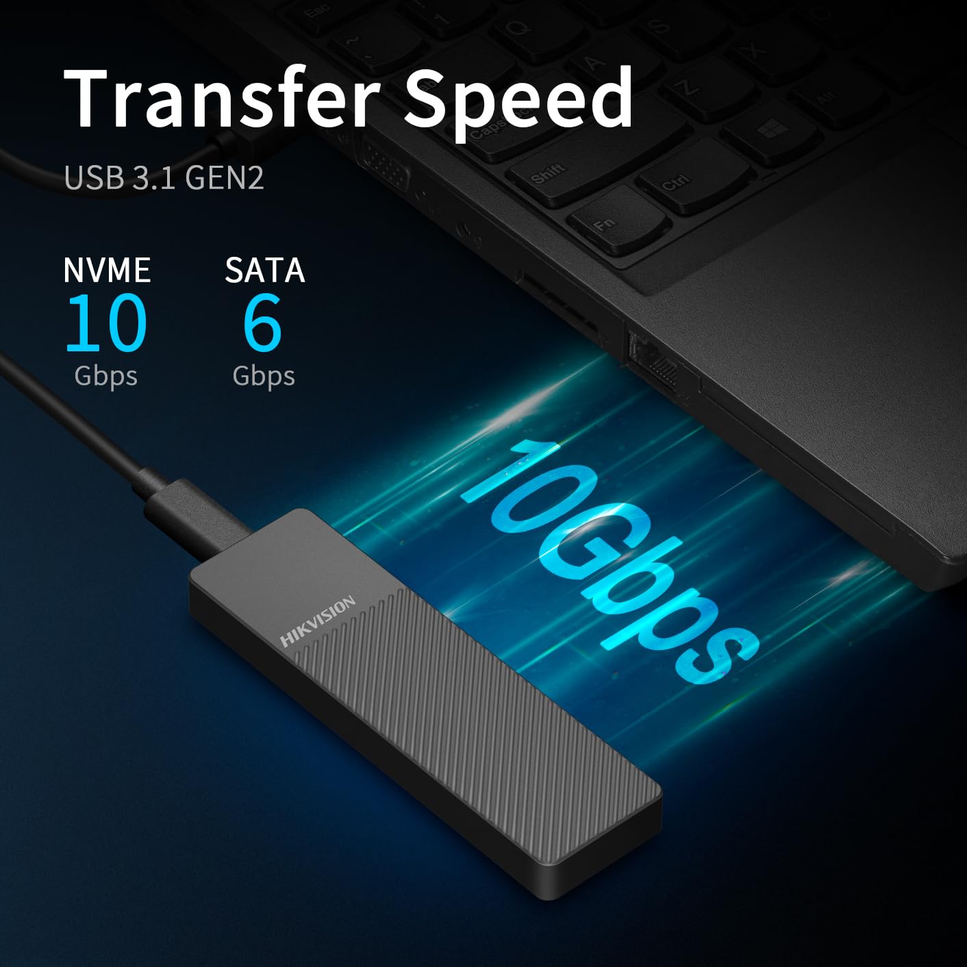 Hikvision M.2 NVME/SATA SSD Enclosure Alluminio Adapter, USB C 3.1 Gen2 10Gbps NVME, 6Gbps SATA PCIe M-Key (B+M), Supporto UASP Trim, Case SSD M.2 per SSD Size 2242/2260/2280, Nero