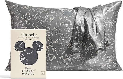 Kitsch Disney Mickey Mouse Satin Pillowcase with Zipper Softer Than Silk, Cooling Pillow Case for Hair & Skin, Wrinkle-Free, Machine Washable, Queen/Standard 19x26