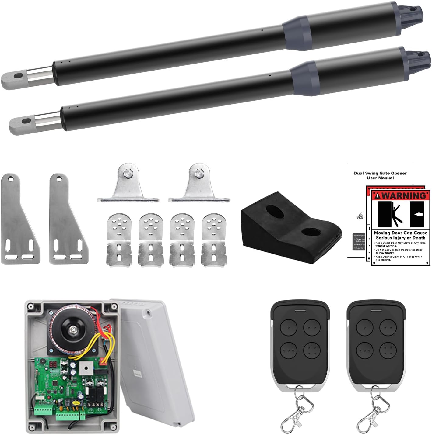 C01-L Automatic Gate Openers Kit for Dual Swing Gate Up to 14ft Long or 440lb Per Arm, Electric Gate Opener for Driveway Dual Swing Gate with Long-Range Gate Opener Remote, Motor 40W AC Powered